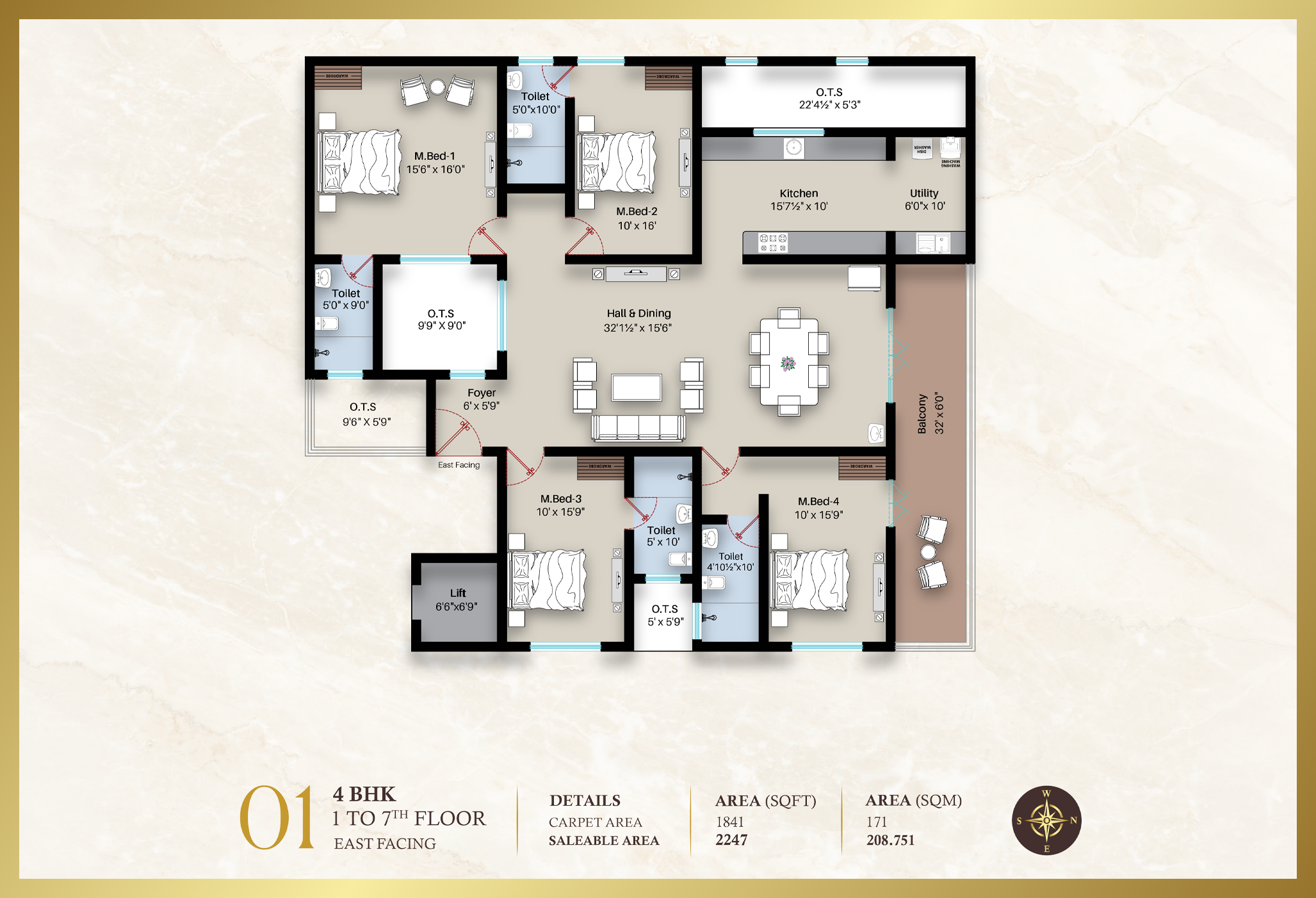 Diora Apartment 2BHK North facing floor plan 1483 sq-ft